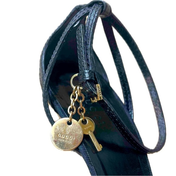 GUCCI GG & Black Leather And Web
Ankle Strap Sandals Size 10B - Picture 8 of 15